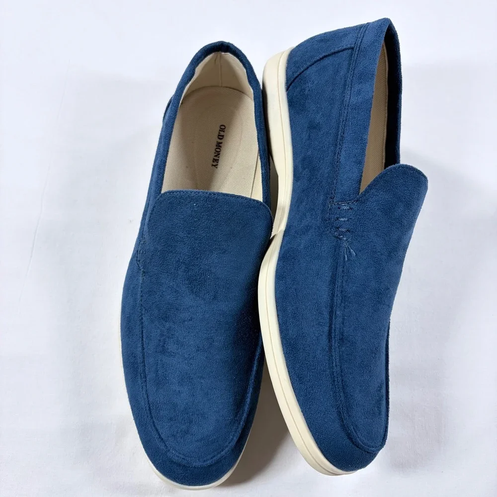 Old Money Mens Blue Faux Suede Slip On Loafers Size 45 US 12 Casual Flats